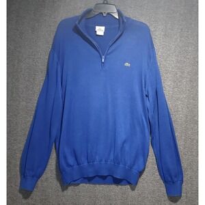 Lacoste 100% Cotton Royal Blue Men's 1/4 Zip Pullover Sweater Size 6 / XL Stripe